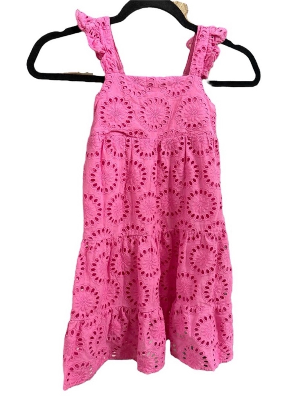 VINEYARD VINES GIRLS PINK EYELET RUFFLE SLEEVE DRESS SIZE XS NWOT